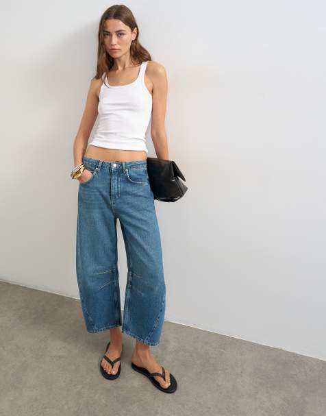 Topshop mid rise crop barrel jean in rich blue - view 1