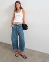 Topshop mid rise crop barrel jean in rich blue