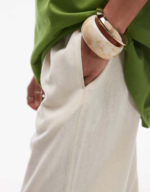 Topshop mid rise linen mix awkward length pants in buttermilk, 4 of 5