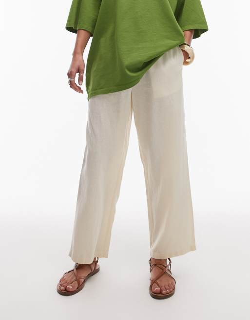 Topshop mid rise linen mix awkward length pants in buttermilk, 5 of 5