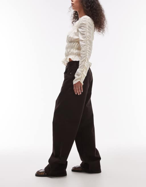 Topshop mid rise loose fit jean in chocolate brown, 2 of 5