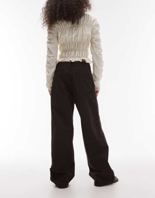 Topshop mid rise loose fit jean in chocolate brown, 3 of 5