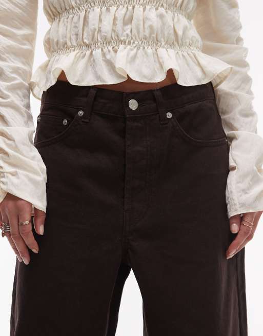 Topshop mid rise loose fit jean in chocolate brown, 4 of 5