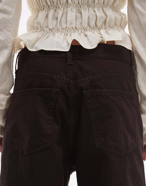 Topshop mid rise loose fit jean in chocolate brown, 5 of 5