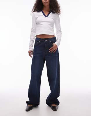 mid rise loose fit jean in rich indigo-Blue