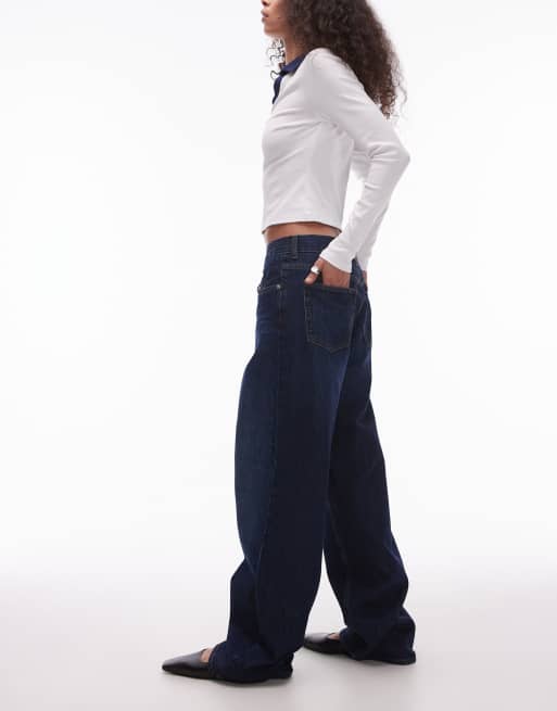 Topshop mid rise loose fit jean in rich indigo, 3 of 5