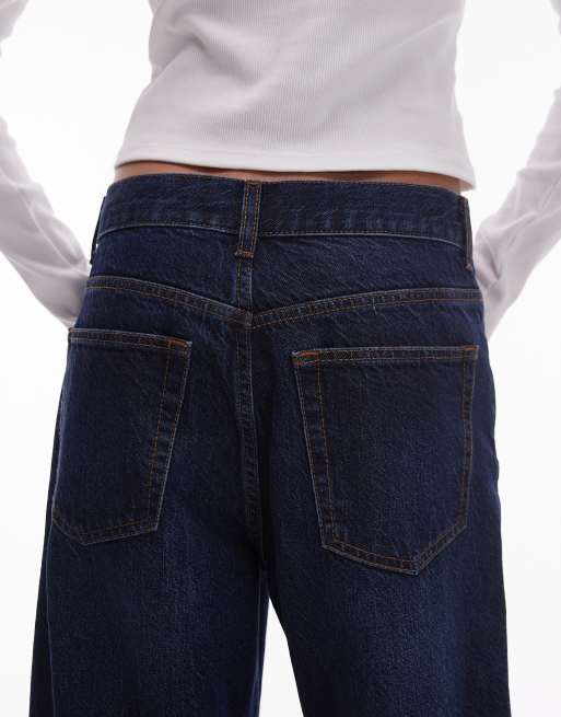 Topshop mid rise loose fit jean in rich indigo, 4 of 5