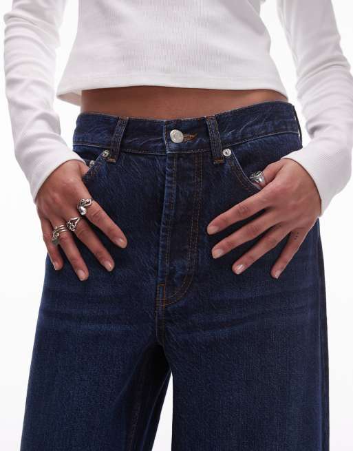 Topshop mid rise loose fit jean in rich indigo, 5 of 5