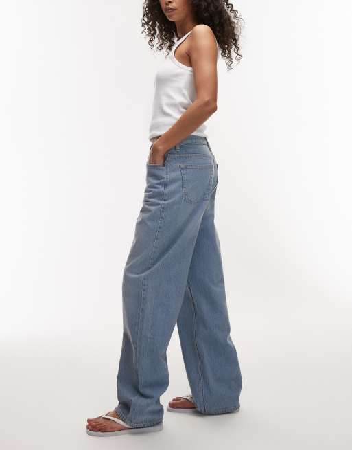 Topshop mid rise loose fit straight leg jeans in bleach