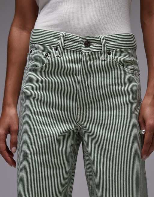 Topshop mid rise loose fit straight jean in green stripe