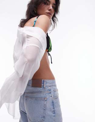 Topshop mid rise loose fit straight jean in vintage bleach-Blue