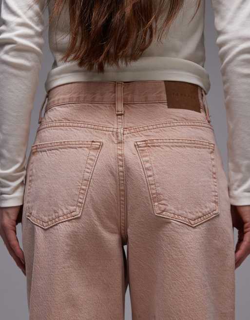 Topshop mid rise loose fit straight jeans in blush