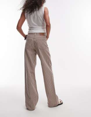 Topshop mid rise loose fit straight jeans in burgundy and buttermilk stripe