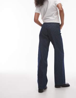 Topshop - Rechte jeans met halfhoge taille in indigo met strepen