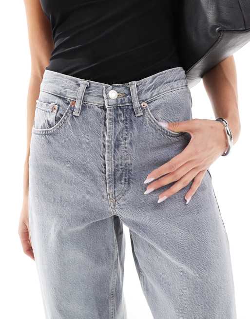 Topshop mid rise loose fit straight jeans in washed gray