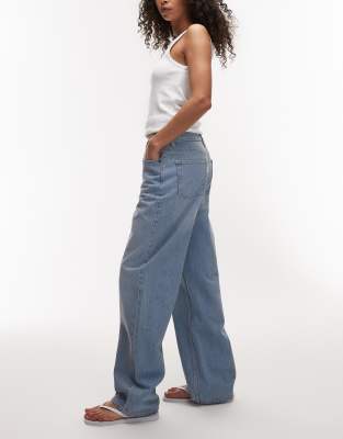 Topshop mid rise loose fit straight leg jeans in bleach