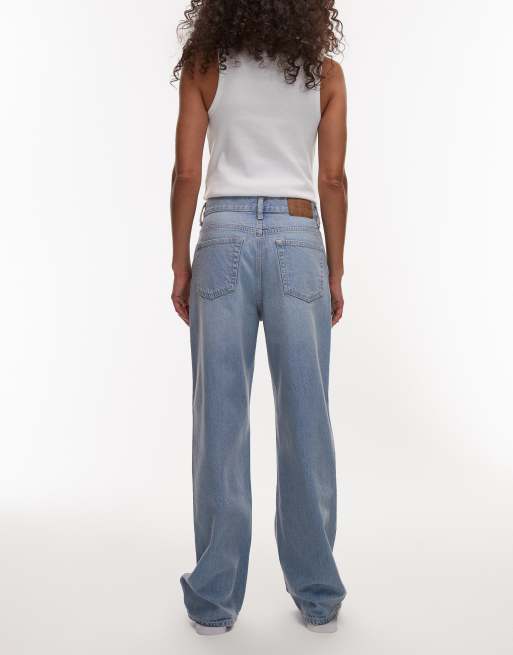 Topshop mid rise loose fit straight leg jeans in bleach, 3 of 5