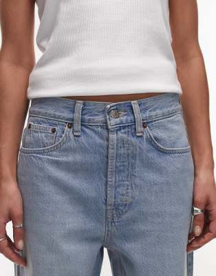 Topshop mid rise loose fit straight leg jeans in bleach