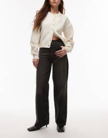 Topshop faux fur short jacket with buttons in chocolate