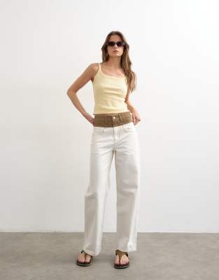 Topshop Mid Rise Loose Fit Two-toned Jean In White