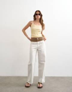 Mid rise loose fit two-toned jean in ecru and brown