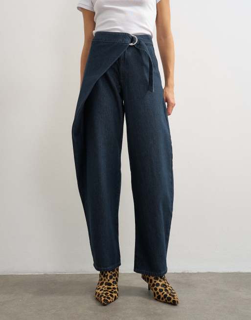 Topshop mid rise overlap barrel jean in sulphur blue, 5 of 10