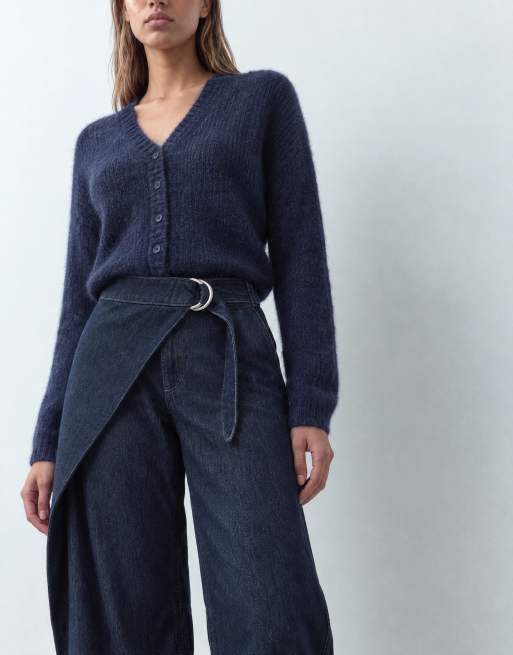 Topshop mid rise overlap barrel jean in sulphur blue, 7 of 10