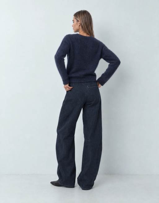 Topshop mid rise overlap barrel jean in sulphur blue, 9 of 10