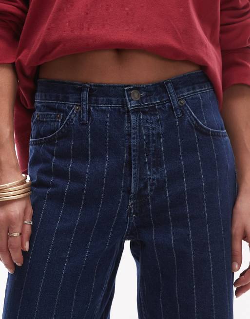 Topshop mid rise Runway jeans in blue pinstripe