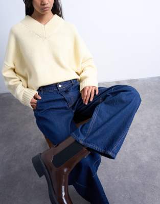 Topshop Mid Rise Side Panel Barrel Jean