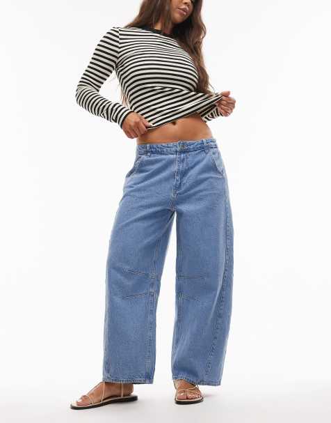 Topshop mid rise side panel barrel leg jeans in bleach - view 1