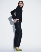 Topshop mid rise slim straight coated jean in black