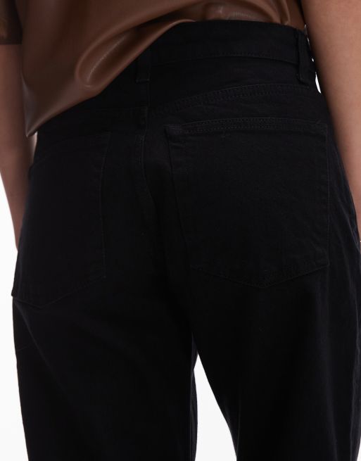 Topshop mid rise straight cropped jeans with raw hems in black, 4 of 5