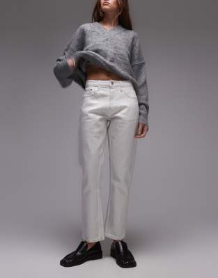 Topshop Topshop mid rise straight cropped silver foil jean in white