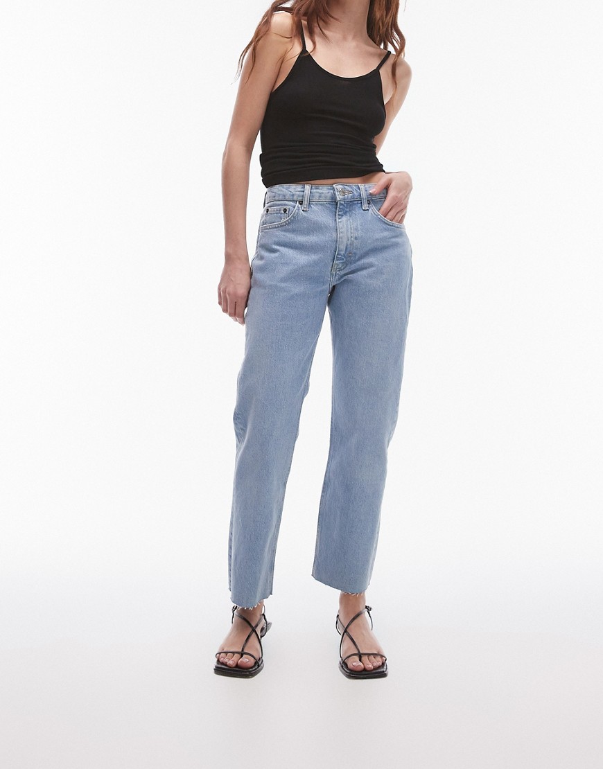 Topshop Mid Rise Straight Jeans In Bleach-blue
