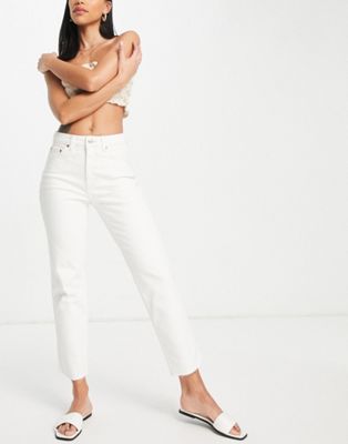 Topshop mid rise straight jeans in off white | ASOS