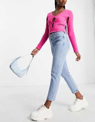 bleach with straight rise mid clean jeans Topshop hem ASOS | in