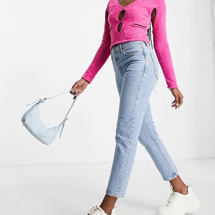 Topshop mid rise straight jeans with clean hem in bleach | ASOS