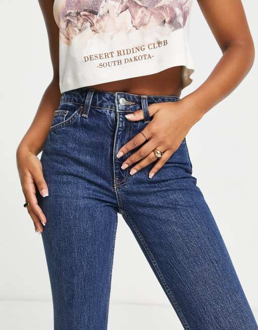 Topshop mid rise straight jeans with clean hem in indigo