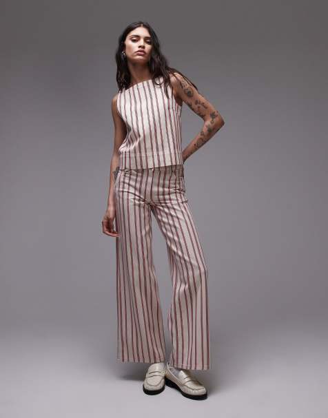 Topshop mid rise wide leg jean in red stripe