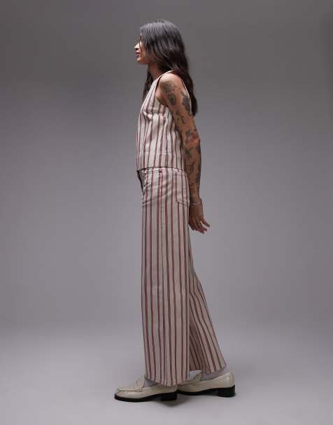Topshop mid rise wide leg jean in red stripe - view 2