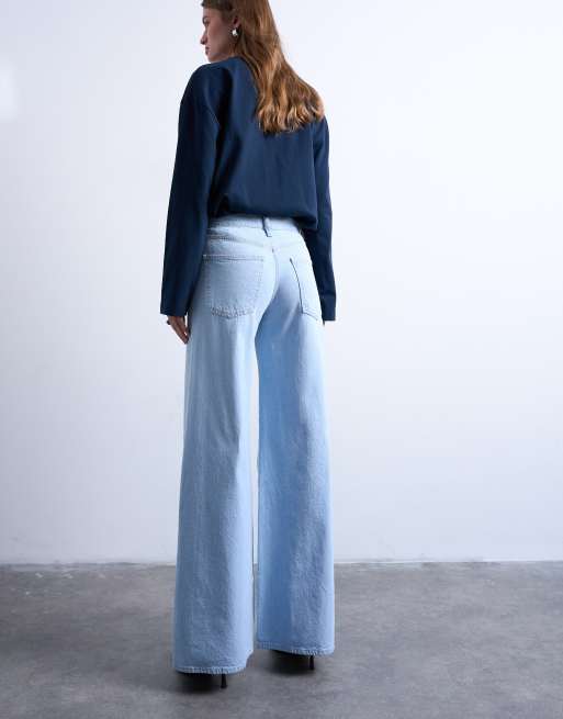 Topshop mid rise wide leg jeans in bleach