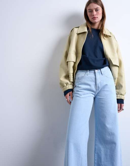 Topshop mid rise wide leg jeans in bleach