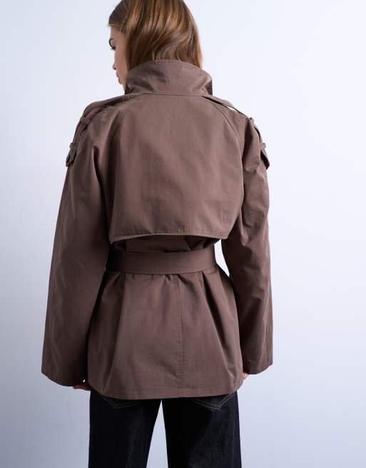 Topshop mid trench coat in brown, 4 of 4