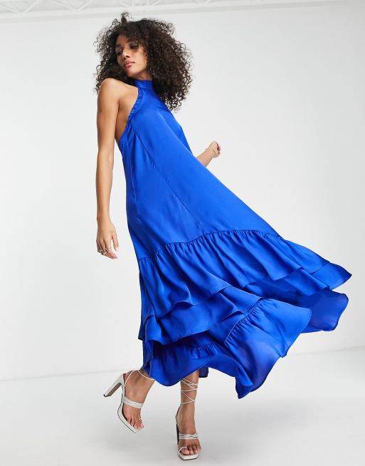 Topshop - Midaxi jurk met halternek in kobaltblauw