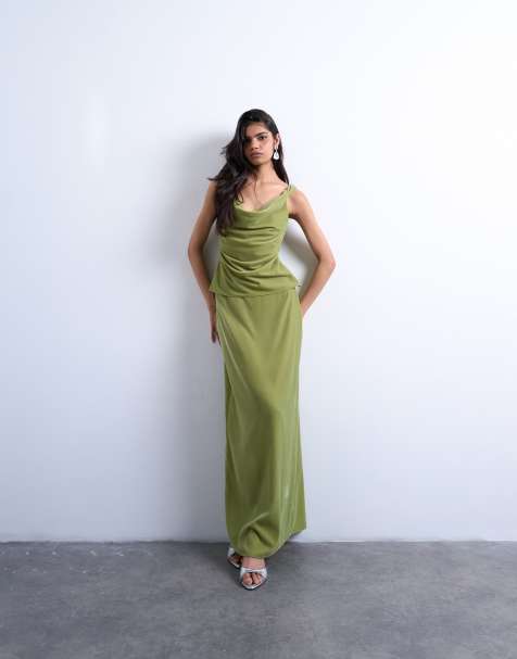 Topshop - Midaxi rok van fluweel in avocado, deel van co-ord set - view 1