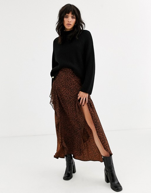 Topshop midaxi skirt in brown