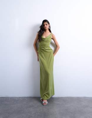 Topshop - Midaxirock aus Samt in Avocado-Grün, Kombiteil