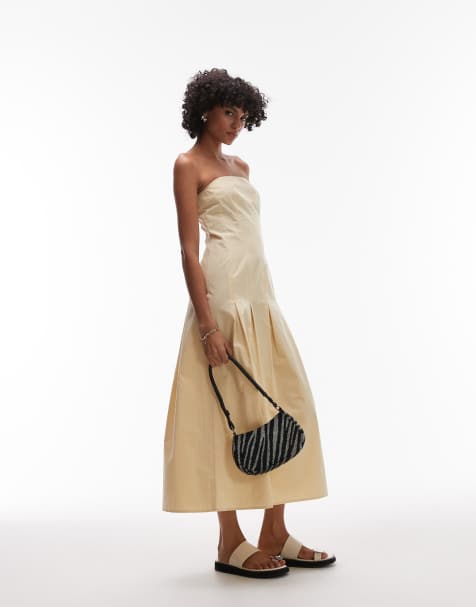 Topshop - Midi bandeau-jurk met naden in lichtgeel - view 1