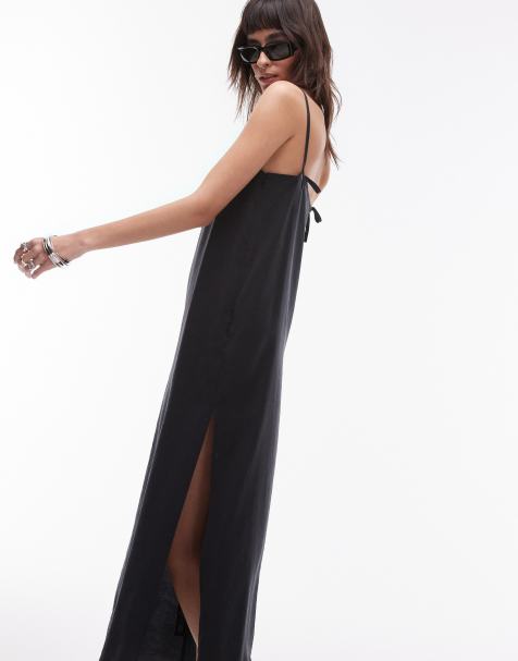Topshop - Midi cami-jurk van cupro in zwart - view 1
